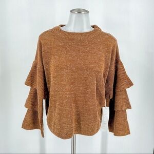 Lumiere Rust colored Ruffle Bell-Sleeve Sweater